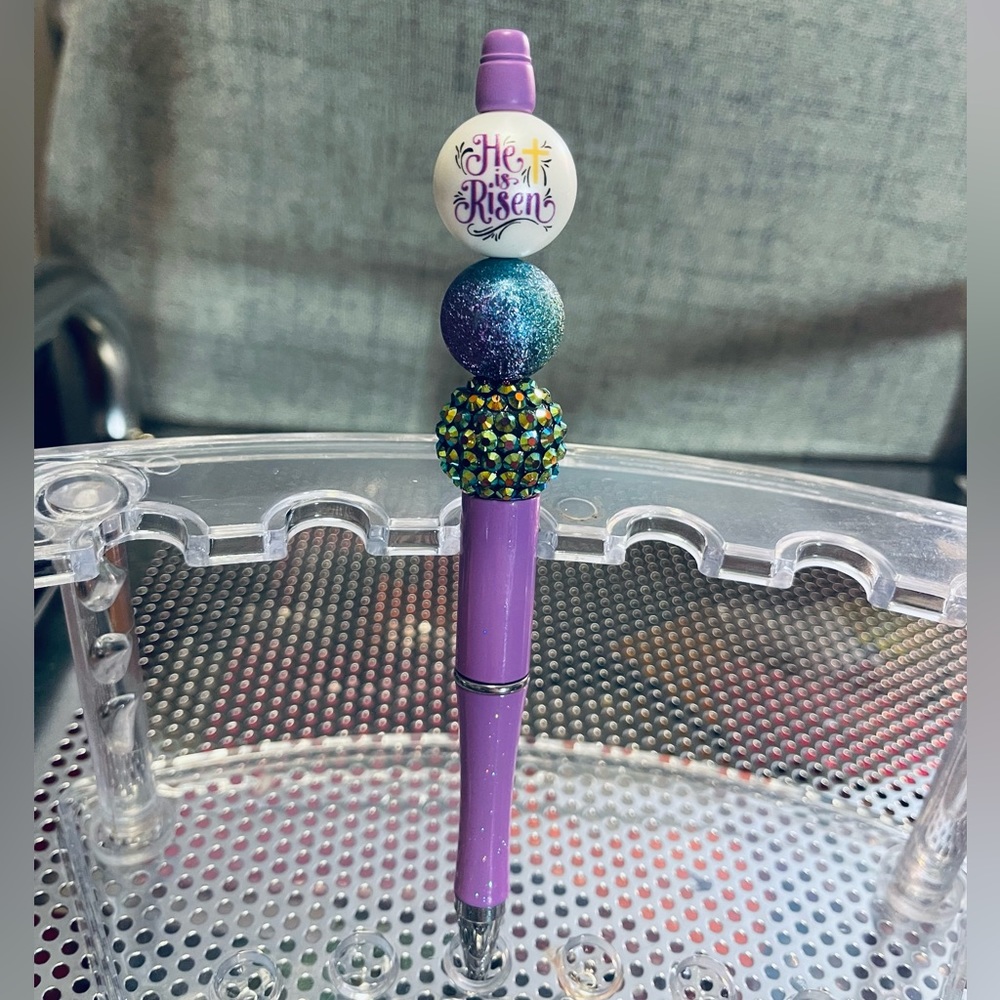 Purple glitter rhinestone sparkly bead ink pen